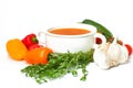 Spanish cold tomatoe soup gazpacho isolated on white background