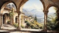 A Spanish Colonial Architecture Hacienda Basked in The Morning Light With Ornate Wooden Window Frames and Built of Old Stone Oil