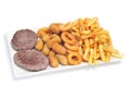 Spanish combo platter with burgers, croquettes, calamares and fr Royalty Free Stock Photo