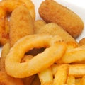 spanish combo platter with croquettes, calamares and french fries