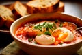 Spanish Comfort in a Bowl: Sopa de Ajo, a Hearty Garlic Soup with Crusty Bread, Paprika, and Silky Poached Eggs