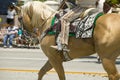 Spanish cowboy on horseback during opening day parade down State Street, Santa Barbara, CA, Old Spanish Days Fiesta, August 3-7 Royalty Free Stock Photo
