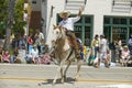 Spanish cowboy on horseback during opening day parade down State Street, Santa Barbara, CA, Old Spanish Days Fiesta, August 3-7 Royalty Free Stock Photo