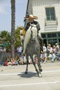 Spanish cowboy on horseback during opening day parade down State Street, Santa Barbara, CA, Old Spanish Days Fiesta, August 3-7 Royalty Free Stock Photo