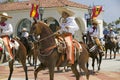 Spanish cowboy on horseback during opening day parade down State Street, Santa Barbara, CA, Old Spanish Days Fiesta, August 3-7 Royalty Free Stock Photo