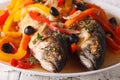 Spanish cuisine: escabeche of mackerel closeup. horizontal Royalty Free Stock Photo