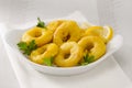 Spanish Cuisine. Fried Squid Rings. Calamares a la Romana. Royalty Free Stock Photo