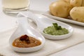 Spanish cuisine. Red and green mojo sauce. Royalty Free Stock Photo