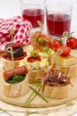 Spanish Cuisine. Tapas. Tray of montaditos. Royalty Free Stock Photo