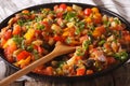 Spanish cuisine: vegetable stew Pisto manchego macro on a plate.