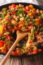 Spanish cuisine: vegetable stew Pisto manchego macro on a plate. Royalty Free Stock Photo
