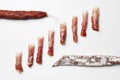 Spanish curated ham, chorizo and fuet sausages Royalty Free Stock Photo