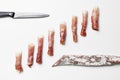 Spanish curated ham a Knife and a fuet sausage Royalty Free Stock Photo