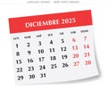 2025 Spanish december calendar - month diciembre. Vector illustrations Spain Royalty Free Stock Photo