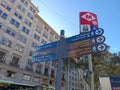 Spanish directional signs to local attractions and Metro in Barcelona