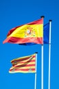 Spanish and European flags waving in the wind Royalty Free Stock Photo