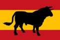 Spanish flag with Bullfight bull vector silhouette