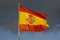 Spanish Flag Waving In The Wind With Blue Sky And Clouds Cadiz Andalusia