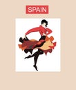 Spanish flamenco dancer man with cloak in shape of flying bird. Beautiful card in vector. Luxury collection Royalty Free Stock Photo