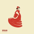 Spanish flamenco dancer. Vector Illustration in flat style with scuffed effect