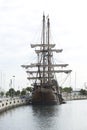 Spanish galleon La Pepa moored in the channel of the port of Valencia Royalty Free Stock Photo