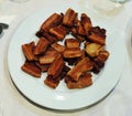 Pieces of fried bacon named in Spain torreznos Royalty Free Stock Photo