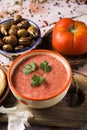 Spanish gazpacho and escargots Royalty Free Stock Photo