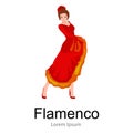 Spanish girl flamenco dancer in red dress, beautiful dance, happy woman dancing