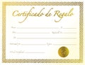 Spanish - Gold Gift Certificate with golden seal Royalty Free Stock Photo