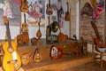 Spanish guitars in the Museo Lara de Ronda, Malaga. Andalusia. Spain. July 18, 2021