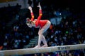 Spanish gymnast Cintia Rodriguez competes on the balance beam during the European gymnastics championships