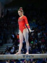 Spanish gymnast Cintia Rodriguez competes on the balance beam