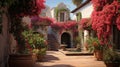 A Spanish hacienda with a terra-cotta courtyard.