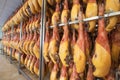 Spanish ham cellar. Food industry Royalty Free Stock Photo