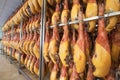 Spanish ham cellar. Food industry Royalty Free Stock Photo