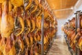 Spanish ham cellar. Food industry Royalty Free Stock Photo