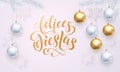 Spanish Happy Holidays Felices Fiestas golden white decoration ornament greeting Royalty Free Stock Photo