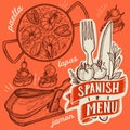 Spanish illustrations - tapas, paella, sangria, jamon, churros, calcots, turron