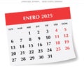 2025 Spanish January calendar - month Enero. illustrations for Spain Royalty Free Stock Photo