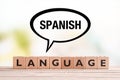Spanish language lesson sign on a table