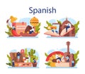 Spanish learning concept set. Language school spanish course. Study