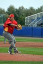 Spanish lefthanded pitcher playing a pickoff