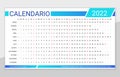 2022 Spanish linear calendar. Table Planner template. Vector illustration