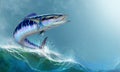 Spanish Mackerel wahoo dark blue fish big fish on white realistic illustration Royalty Free Stock Photo