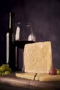 Spanish manchego cheese, red wine and grapes, a delicious dessert