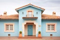 spanish mansion with terracotta roof and blue door fixtures Royalty Free Stock Photo