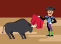 Spanish matador cartoon clipart. Bullfighting vector illustration. Toreador man in red cape. Traditional spainish corrida. Royalty Free Stock Photo