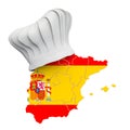 Spanish national cuisine concept. Chef hat with map of Spain. 3D rendering