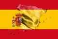 Spanish National Flag With Coat Of Arms and Map Of Spain 3D illu