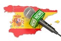 Spanish News concept, microphone news on the map of Spain. 3D re